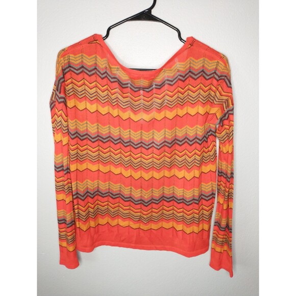 Women’s Retro Chevron Knit Sweater Long Sleeve V Neck Pullover Orange Multi Sz M - Picture 4 of 4